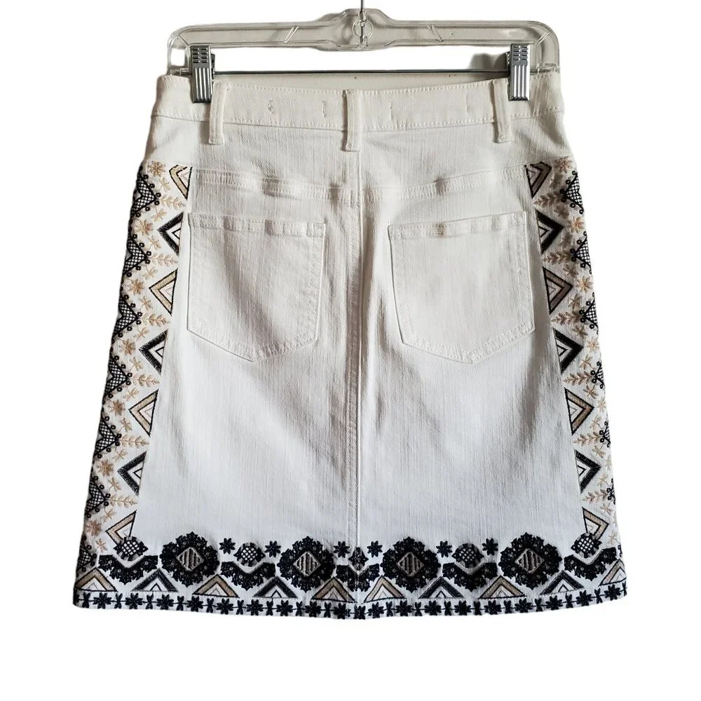 Pilcro and the Letterpress by Anthropolgie Boho Embroidery Cream Denim Skirt